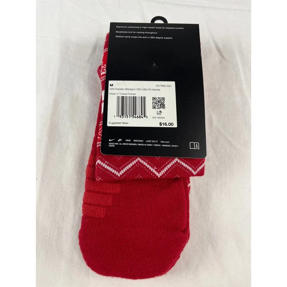Nike Elite Basketball Crew‎ Socks Youth 5Y 7Y Red Santa Holiday Socks